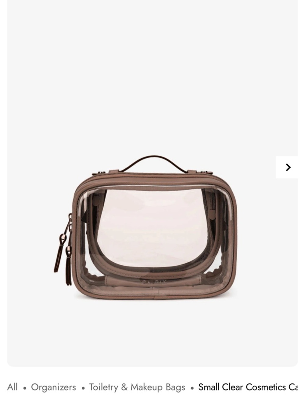 Calpak Clear Cosmetic Case with Taupe Trim